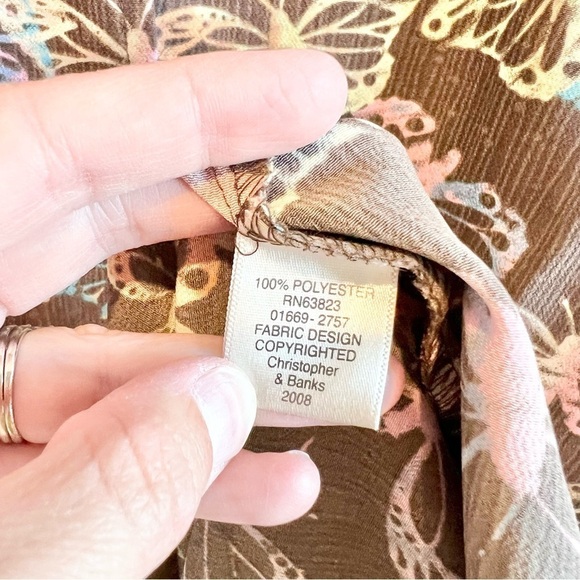 Christopher & Banks Butterfly Print Dress Size 14 Brown Pink Purple Layered Look - Picture 6 of 11